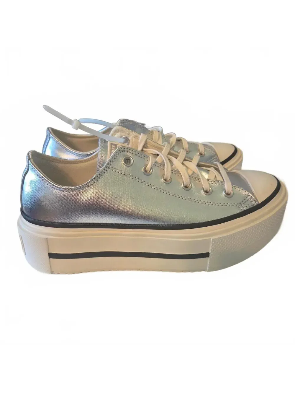 Converse All Star Platform Low Top Sneakers Silver Metallic Size 9